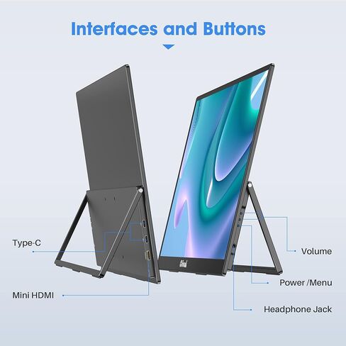 Oiiwak 18.5 inch Large Portable Monitor | 100HZ Second Screen Extender for Laptop | 100% sRGB 1080P FHD IPS Frameless Travel Gaming Monitor | Dual Speakers | 180° Foldable Stand & VESA in Kuwait