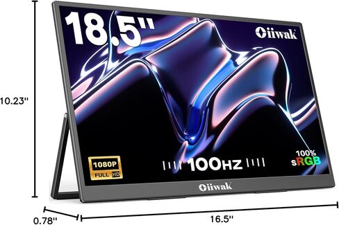 Oiiwak 18.5 inch Large Portable Monitor | 100HZ Second Screen Extender for Laptop | 100% sRGB 1080P FHD IPS Frameless Travel Gaming Monitor | Dual Speakers | 180° Foldable Stand & VESA in Kuwait