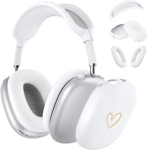 Case Cover for AirPods Max,Anti-Scratch Soft Silicone with Gold Heart Pattern Ear Cups Case Cover/Ear Pad Cover/Headband Cover for Apple Airpod Max Headphones (Black) in Saudi Arabia