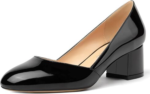 MODENCOCO Women's Block Round Toe Slip On Patent Chunky Low Heel Pumps Wedding Dress Shoes 2 Inch in Saudi Arabia