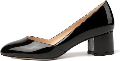 MODENCOCO Women's Block Round Toe Slip On Patent Chunky Low Heel Pumps Wedding Dress Shoes 2 Inch in Saudi Arabia