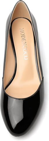 MODENCOCO Women's Block Round Toe Slip On Patent Chunky Low Heel Pumps Wedding Dress Shoes 2 Inch in Saudi Arabia