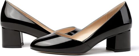 MODENCOCO Women's Block Round Toe Slip On Patent Chunky Low Heel Pumps Wedding Dress Shoes 2 Inch in Saudi Arabia