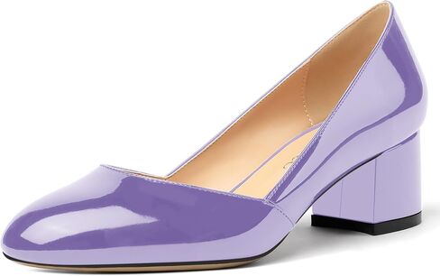 MODENCOCO Women's Block Round Toe Slip On Patent Chunky Low Heel Pumps Wedding Dress Shoes 2 Inch in Saudi Arabia