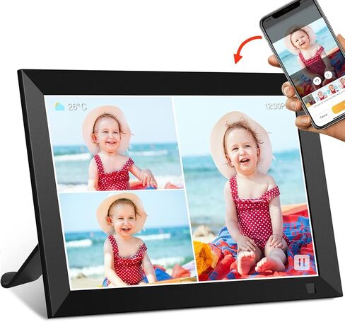 إطار صور رقمي واي فاي سعة 32 جيجابايت مع شاشة لمس IPS مقاس 10.1 بوصات إطار صورة رقمي ذكي لغز إطار صور إلكتروني يدور تلقائيًا الطقس ومشاركة الوقت الصور/مقاطع الفيديو عبر التطبيق أو البريد الإلكتروني، أسود in Kuwait