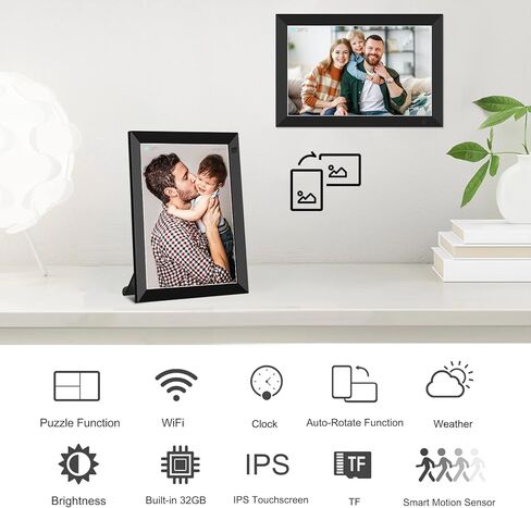إطار صور رقمي واي فاي سعة 32 جيجابايت مع شاشة لمس IPS مقاس 10.1 بوصات إطار صورة رقمي ذكي لغز إطار صور إلكتروني يدور تلقائيًا الطقس ومشاركة الوقت الصور/مقاطع الفيديو عبر التطبيق أو البريد الإلكتروني، أسود in Kuwait