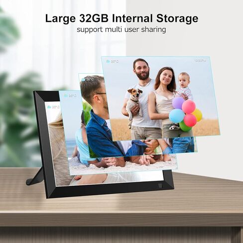إطار صور رقمي واي فاي سعة 32 جيجابايت مع شاشة لمس IPS مقاس 10.1 بوصات إطار صورة رقمي ذكي لغز إطار صور إلكتروني يدور تلقائيًا الطقس ومشاركة الوقت الصور/مقاطع الفيديو عبر التطبيق أو البريد الإلكتروني، أسود in Kuwait
