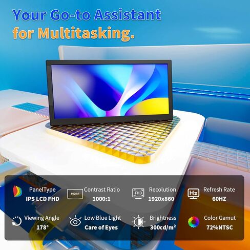 شاشة محمولة مقاس 12.3 بوصة DP/USB من النوع C، شاشة محمولة تعمل بالتوصيل والتشغيل لأجهزة الكمبيوتر المحمول مع مكبر صوت مزدوج وحامل للركل، وموسع شاشة الكمبيوتر المحمول يدعم Windows وMac (رقائق M1/M2/M3)، والكمبيوتر الشخصي in Kuwait