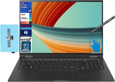 LG gram 2 في 1 كمبيوتر محمول 16.0 بوصة تعمل باللمس IPS WQXGA (12-Core Intel i7-1360P، 32GB LPDDR5، 2x2TB SSD (4TB)، قلم نشط، KYB بإضاءة خلفية، 2 Thunderbolt 4، WiFi 6E، Win 11 Home) ث / موسع منفذ USB DKZ Hub in Saudi Arabia