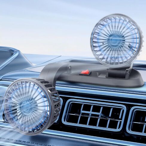مروحة USB، مروحة سيارة مزدوجة الرأس قابلة للتعديل 360 درجة، مروحة تبريد السيارة الكهربائية التلقائية، مروحة سيارة محمولة مع رياح قوية، مروحة صغيرة USB صغيرة للوحة القيادة SUV RV شاحنة سيدان مكتب المنزل المكتبي in Kuwait