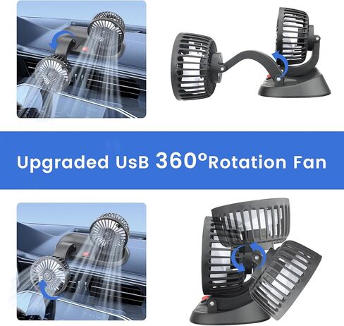 مروحة USB، مروحة سيارة مزدوجة الرأس قابلة للتعديل 360 درجة، مروحة تبريد السيارة الكهربائية التلقائية، مروحة سيارة محمولة مع رياح قوية، مروحة صغيرة USB صغيرة للوحة القيادة SUV RV شاحنة سيدان مكتب المنزل المكتبي in Kuwait