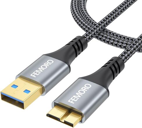 كابل القرص الصلب FEMORO بطول 3 أقدام، سلك USB 3.0 A إلى Micro B خارجي 5 جيجابت في الثانية ذكر إلى ذكر متوافق مع حاوية القرص الصلب لكاميرا الكمبيوتر اللوحي Seagate WD My Passport Xbox الهاتف الخلوي in Kuwait