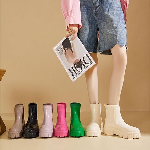 Gets Womens Rain Boots, Waterproof Platform Rubber Chelsea Rainboots, Comfortable Short Shoes Ankle Garden Boots for Outdoor Work in Saudi Arabia