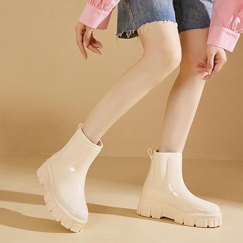 Gets Womens Rain Boots, Waterproof Platform Rubber Chelsea Rainboots, Comfortable Short Shoes Ankle Garden Boots for Outdoor Work in Saudi Arabia