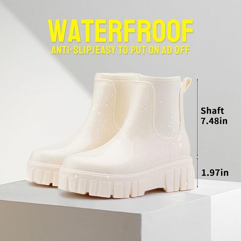 Gets Womens Rain Boots, Waterproof Platform Rubber Chelsea Rainboots, Comfortable Short Shoes Ankle Garden Boots for Outdoor Work in Saudi Arabia