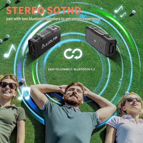 Golf Cart Speaker, 36H Playtime Magnetic Bluetooth Speaker for Golf Cart, 30W Loud Stereo Sound IPX7 Golf Speaker with Bicycle Mount, Hook & Light Design, Golf Accessories for Men - Black in Saudi Arabia