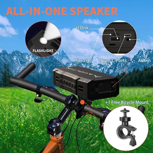 Golf Cart Speaker, 36H Playtime Magnetic Bluetooth Speaker for Golf Cart, 30W Loud Stereo Sound IPX7 Golf Speaker with Bicycle Mount, Hook & Light Design, Golf Accessories for Men - Black in Saudi Arabia