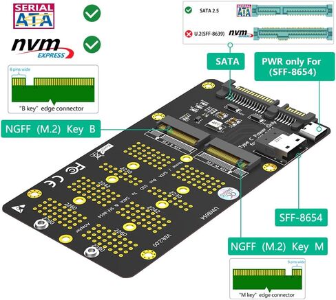 الإصدار الجديد 2 في 1 كومبو M.2(NGFF) NVMe SSD/SATA-Bus SSD إلى SFF-8654 ومحول SATA in Saudi Arabia