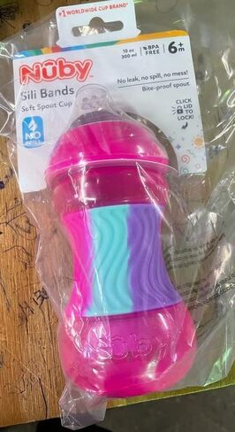 Nuby No Spill Sili Bands 10oz Soft Spout Cup with Textured Easy Grip Silicone Band - Pink in Saudi Arabia