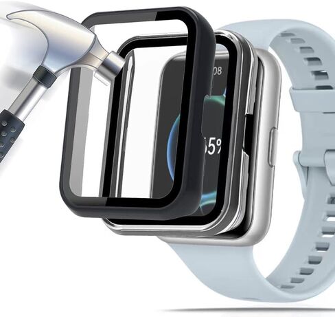 [عبوة من عبوتين] حافظة مع واقي شاشة من الزجاج المقوى متوافق مع ساعة Huawei Watch fit 2، صلابة 9H 360 درجة حافظة حماية رفيعة للغاية من الكمبيوتر الشخصي أسود أسود in Saudi Arabia
