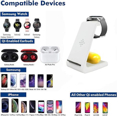 شاحن لاسلكي لهاتف سامسونج، محطة شحن 3 في 1 لساعة Galaxy Watch 3&Buds، Samsung S21/S20/S10/Note 20/10/9/8 (ليس لساعة Galaxy Watch 4) in Kuwait