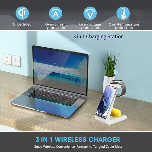 شاحن لاسلكي لهاتف سامسونج، محطة شحن 3 في 1 لساعة Galaxy Watch 3&Buds، Samsung S21/S20/S10/Note 20/10/9/8 (ليس لساعة Galaxy Watch 4) in Kuwait