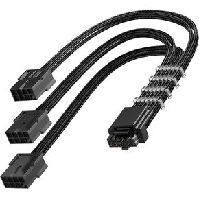 AsiaHorse 16AWG PCI-e 5.0 12VHPWR PSU Cable Extension, 600W 12+4 Pin Male to PCIE 3x8 Pin(6+2) Female PC Cable Extension for RTX 3090Ti/4070Ti/4080/4090, 30CM