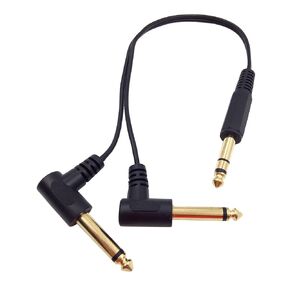 Qaoquda 1 Feet Gold Plated 6.35mm 1/4" Male TRS Stereo to Dual 2 x 6.35mm 1/4" Male TS Mono 90 Degree Right Angle Y Splitter Audio Cable (30cm/1Feet)