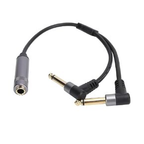 Y Splitter Audio Cable, 6.35mm 1/4 Inch Female to Two Right Angle 6.35mm 1/4 inch Male Stereo Adapter Cable Converter Cord Y Splitter Cable Guitar Extension Cable Audio Instrument Connection Cables