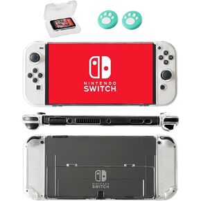 حافظة واقية شفافة من NS متوافقة مع غطاء Nintendo Switch OLED 2021 الشفاف مع ملحقات فتحة البطاقة، وغطاء صلب، ومواد غير سيليكون in Kuwait