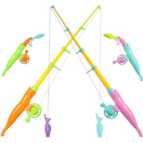 4 Pieces of Magnetic Fishing Game Water Toy Summer Magnetic-Floating Toy 7.3 Inches Magnetic Pole Boy and Girl's Fishing Bath Toy Game Fishing Rod Bathing Carnival for Boys Girls Teens