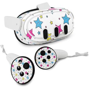MightySkins Glossy Glitter Skin Compatible with Meta Quest 3 - Smiley Stars | Protective, Durable High-Gloss Glitter Finish | Easy to Apply