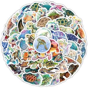 100 Pcs Cartoon Sea Turtle Stickers Pack for Kids Teens, Cute Colorful Sea Turtle Waterproof Vinyl Stickers and Decals for Water Bottle, Srapbook, Laptop, Phone, Skateboard, Bicycle, Luggage