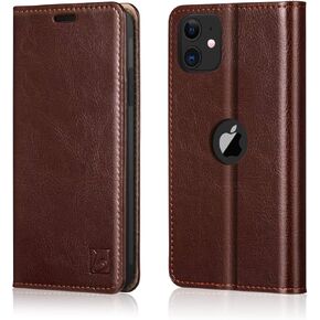 Belemay iPhone 11 Wallet Case, iPhone 11 Case, [Genuine Cowhide Leather Case] Slim Fit Folio Book Flip Cover Card Holder Slots, Kickstand Function, Cash Pockets Compatible iPhone 11 (6.1-inch), Black in Kuwait