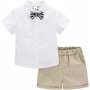 Baby Boy Formal Shirt Outfit Toddler Summer Shorts Set with Bow Tie