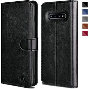 حافظة OCASE لهاتف Samsung Galaxy S10 [فتحة بطاقة] [مسند] [جزء داخلي مقاوم للصدمات من مادة TPU] حافظة محفظة جلدية قابلة للطي لأجهزة Samsung Galaxy S10 (عنابي)