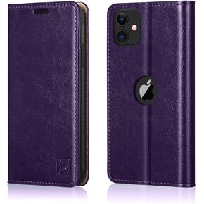 Belemay iPhone 11 Wallet Case, iPhone 11 Case, [Genuine Cowhide Leather Case] Slim Fit Folio Book Flip Cover Card Holder Slots, Kickstand Function, Cash Pockets Compatible iPhone 11 (6.1-inch), Black