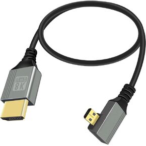 RIIEYOCA 8K Micro HDMI to HDMI Adapter Cable,90 Degree Down Angle Micro HDMI Male to HDMI Male 8K@60Hz 4K@120Hz 48Gbps High Speed HDMI 2.1 Cord,Compatible with Laptop,TV,Camcorder etc.(100cm)