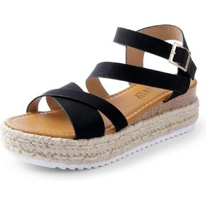 SANDALUP Platform Sandals Women Buckle Open Toe Ankle Strap Women's Platform Wedge synthetic Sandals Espadrilles Shoes