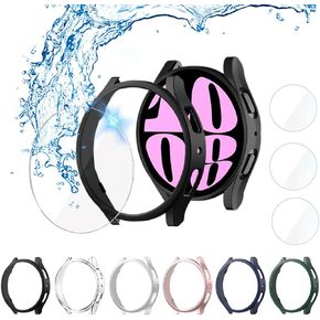 [6+3] DACUSOA Galaxy Watch 6 Screen Protector Case Cover 40mm, Tempered Glass Anti-Fog Bubble Free Film + Waterproof Hard PC Protective Bumper Case Compatible with Samsung Galaxy Watch 6 40mm
