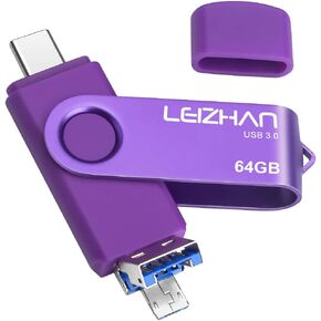 محرك أقراص فلاش Leizhan سعة 64 جيجابايت 3 في 1 من النوع C/Micro/USB 3.0 OTG محرك أقراص فلاش عالي السرعة متوافق مع Samsung Galaxy وHua Wei وLG وGoogle Pixel والمزيد من الهواتف الذكية التي تعمل بنظام Android والكمبيوتر اللوحي والكمبيوتر الشخصي in Kuwait