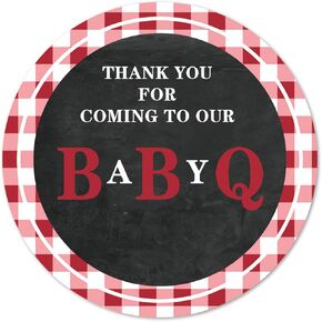 BBQ Red Baby Q Thank You Stickers, 2 Inch Girl Boy Baby Shower Party Favor Stickers Labels 40-Pack