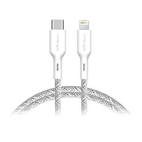 Innergie USB C to Lightning Cable (5.9ft, 1.8m) Apple Mfi Certified - 3A Fast Charging Cable 480Mbps Data Transfer, Design for iPhone/iPad/AirPods (Nylon Braided- White) (Delta Electronics)