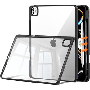 Case for 2024 iPad Pro11 Inch M4-5th Generation iPad Cases with Pencil Holder, Supports Pencil Pro, Slim and Clear Transparent Back Shell, Shock, Drop Protection Soft Silicon Bumper, (Black)