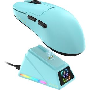 A.JAZZ AJ159APEX 8Khz Wireless Gaming Mouse Ultralight 56g with Magnetic Screen Charging Dock 42000DPI PAW3950 Sensor Tri Mode BT/2.4Ghz/Type-c Wired Programmable for Esport FPS PC Mac Gamer(Blue)