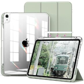 kenke Hybrid Case for iPad Air 11 Inch (M2) 2024, iPad Air 5th/4th Gen 2022/2020 10.9 Inch with Pencil Holder, 2 in 1 Detachable Cover with Clear Transparent Back Shell, Auto Sleep/Wake, Light Green