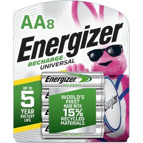 Energizer Rechargeable AA Batteries, 2,000 mAh NiMH, Pre-charged, Chargeable for 1,000 Cycles, 8 Count (Recharge Universal)