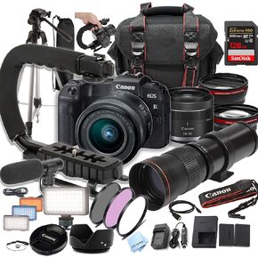 Canon EOS RP Camera Bundle with 24-50mm + 420-800mm Super Telephoto Lens +128GB Extreme Speed Card, U-Grip, Microphone, LED Video Light, Spare Battery, Filter Kit, More (Extreme Pro-Bundle) (Renewed)