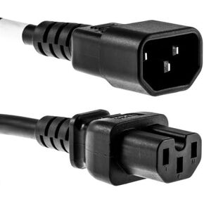 سلك طاقة C14 إلى C15 لـ PDU أو UPS أو نهاية واقي التيار المتردد، تمديد سلك طاقة التيار المتردد، سلك 14AWG بطول 6 أقدام. كابل طاقة عالي التحمل 15 أمبير/250 فولت مدى الحياة