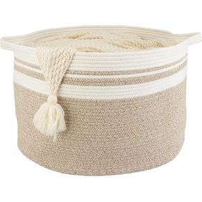 Large Cotton Rope Basket Blankets Basket Living Room 22"x14" Toy Basket for Kids and Dogs Rope Storage Basket for Nursery Woven Laundry Basket for Clothes Towels Baby Toy Storage round white